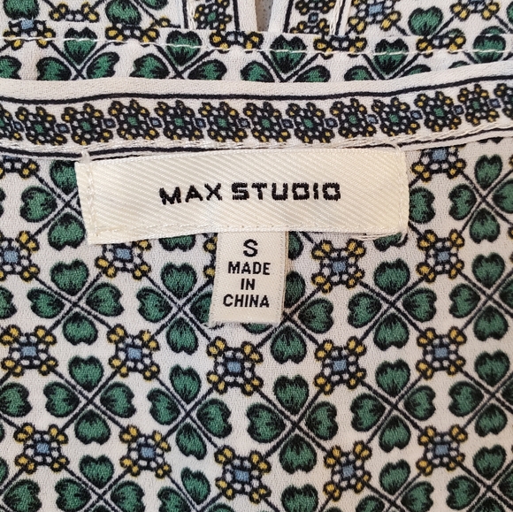 Max Studio Womens Ruffle Sleeve Printed Tie Front Blouse Size Small - Picture 10 of 14
